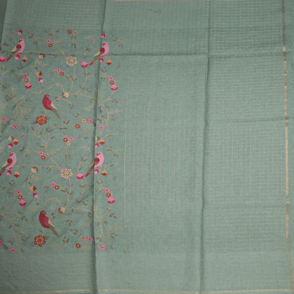 RTSR42257-2-Raw-Silk-Pista-Green-Thread-Work-Saree-With-Birds-Design-full-veiw