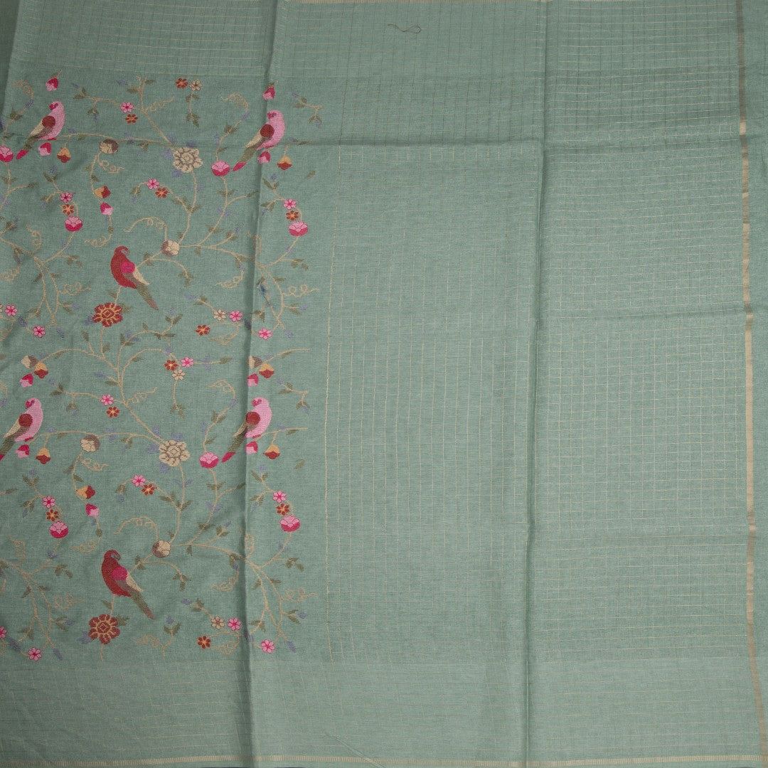 RTSR42257-2-Raw-Silk-Pista-Green-Thread-Work-Saree-With-Birds-Design-full-veiw