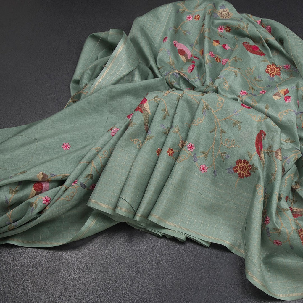 RTSR42257-Raw-Silk-Pista-Green-Thread-Work-Saree-With-Birds-Design-main