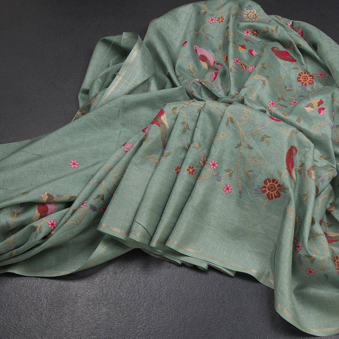 RTSR42257-Raw-Silk-Pista-Green-Thread-Work-Saree-With-Birds-Design-main