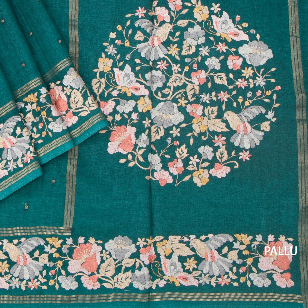 RTSR42261-3-Raw-Silk-Peacock-Green-Saree-With-Zari-Buttas-And-Thread-Border-pallu