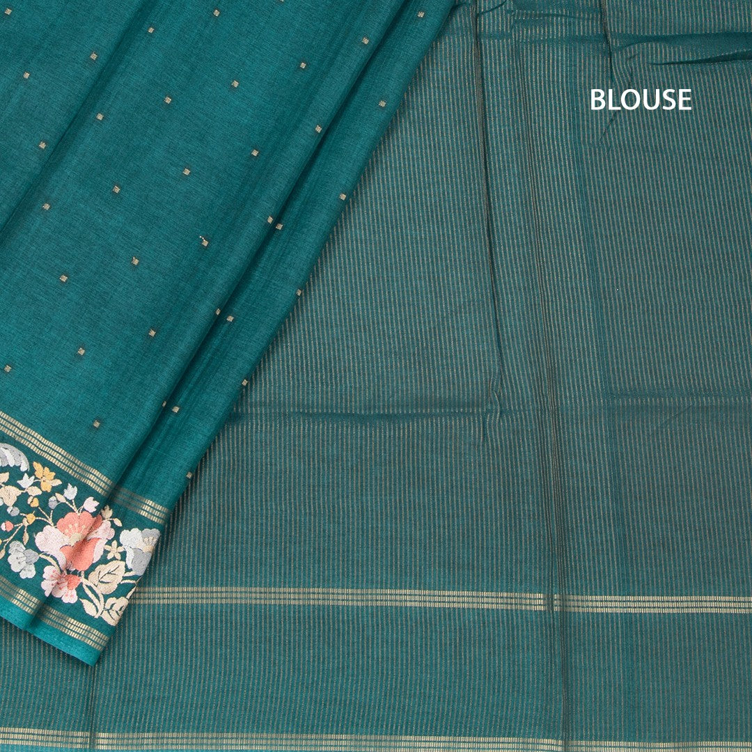 RTSR42261-4-Raw-Silk-Peacock-Green-Saree-With-Zari-Buttas-And-Thread-Border-blouse