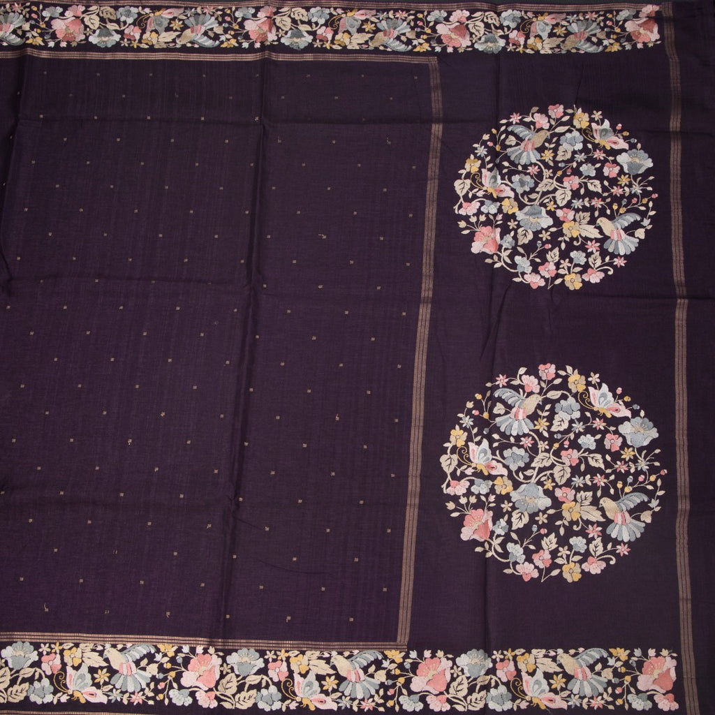 RTSR42265-2-Raw-Silk-Dark-Purple-Saree-With-Zari-Buttas-And-Thread-Border-full-veiw