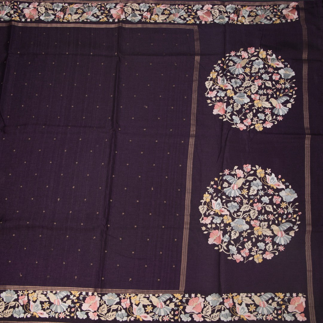 RTSR42265-2-Raw-Silk-Dark-Purple-Saree-With-Zari-Buttas-And-Thread-Border-full-veiw
