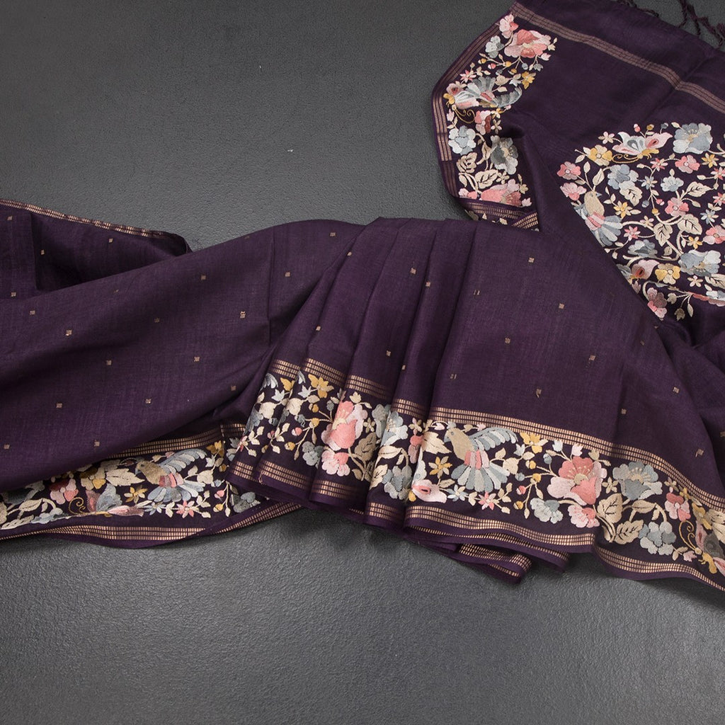 RTSR42265-Raw-Silk-Dark-Purple-Saree-With-Zari-Buttas-And-Thread-Border-main