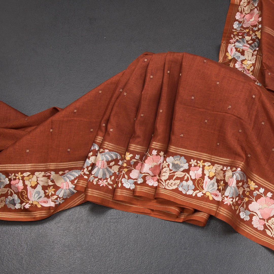 RTSR42269-Raw-Silk-Rust-Brown-Saree-With-Zari-Buttas-And-Thread-Border-main