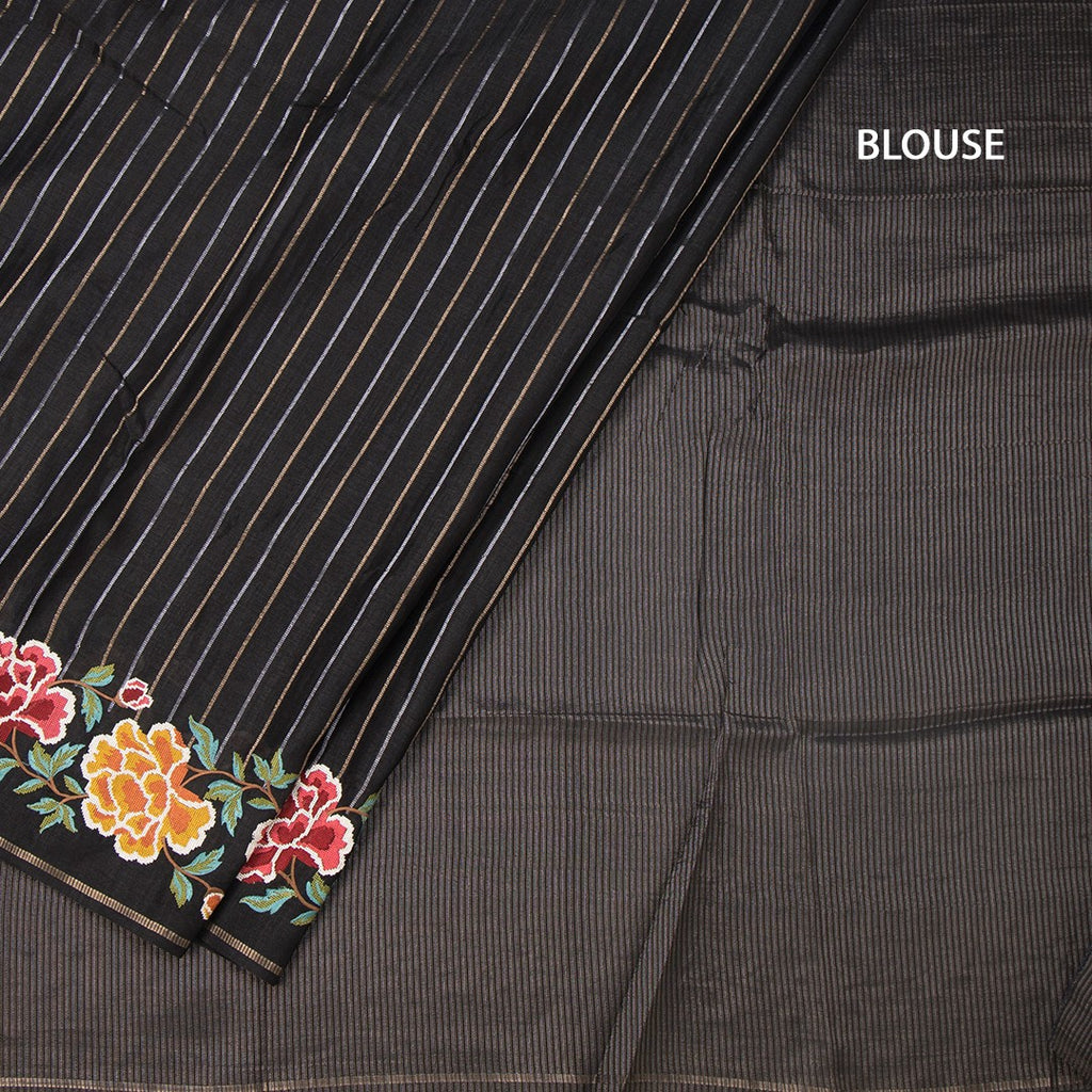 RTSR42275-4-Raw-Silk-Black-Zari-Stripes-Saree-And-Floral-Thread-Border-blouse