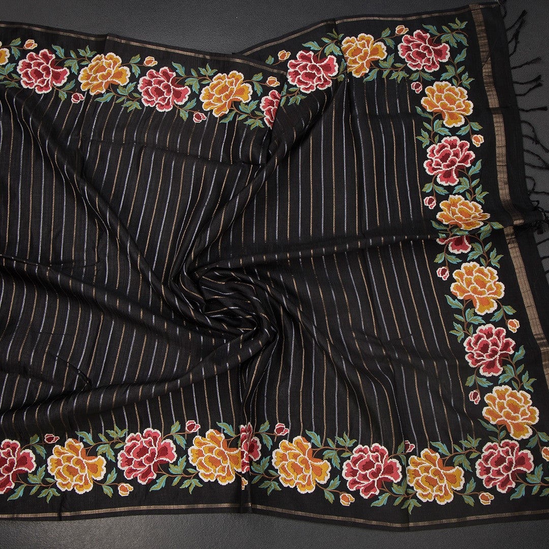 RTSR42275-5-Raw-Silk-Black-Zari-Stripes-Saree-And-Floral-Thread-Border-crush