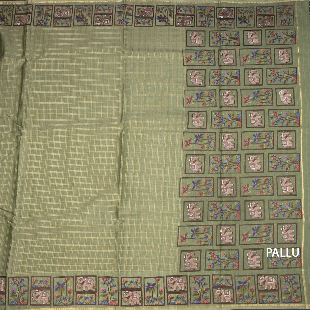 RTSR42298-2-Raw-Silk-Pista-Green-Zari-Checked-Saree-And-Thread-Border-02-pallu