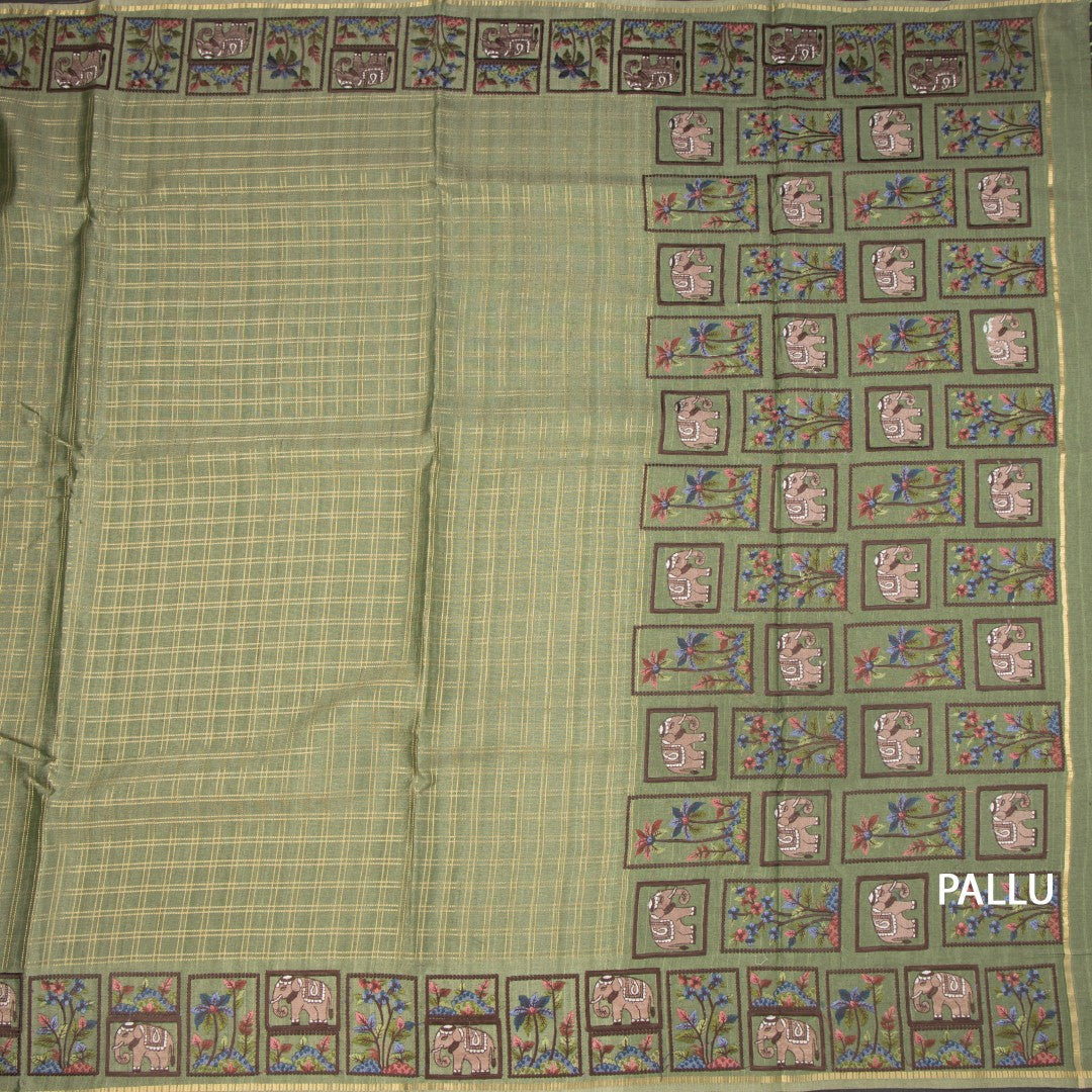 RTSR42298-2-Raw-Silk-Pista-Green-Zari-Checked-Saree-And-Thread-Border-02-pallu