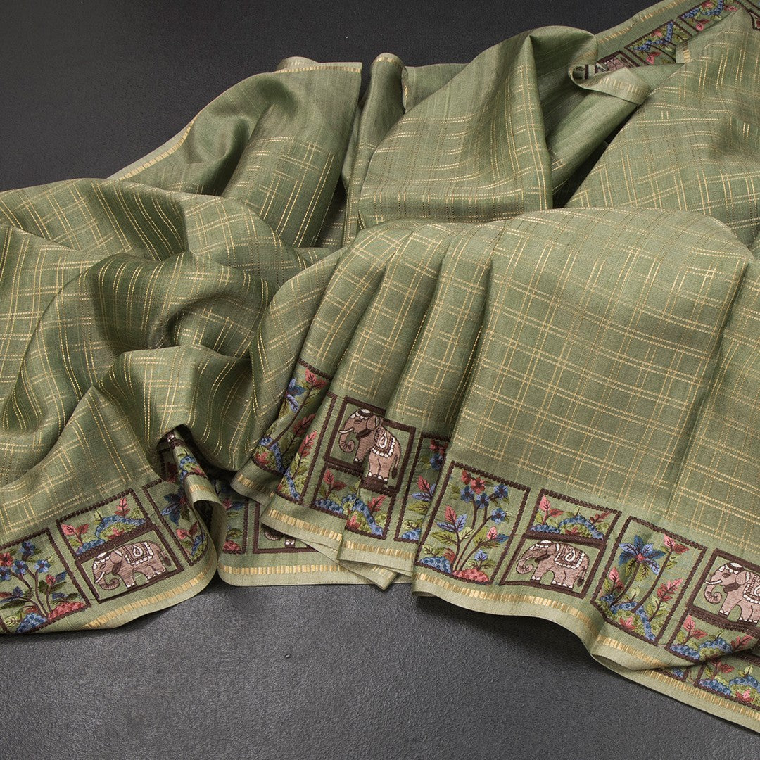 RTSR42298-Raw-Silk-Pista-Green-Zari-Checked-Saree-And-Thread-Border-02-main