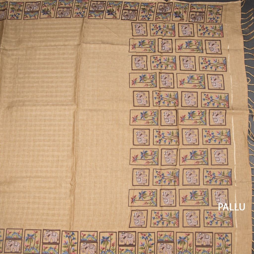 RTSR42299-2-Raw-Silk-Light-Brown-Zari-Checked-Saree-And-Thread-Border-pallu