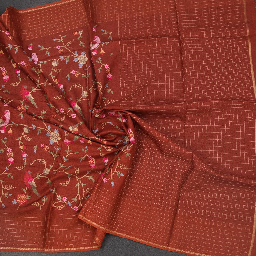 RTSR42303-4-Raw-Silk-Rust-Brown-Thread-Work-Saree-With-Birds-Design-crush