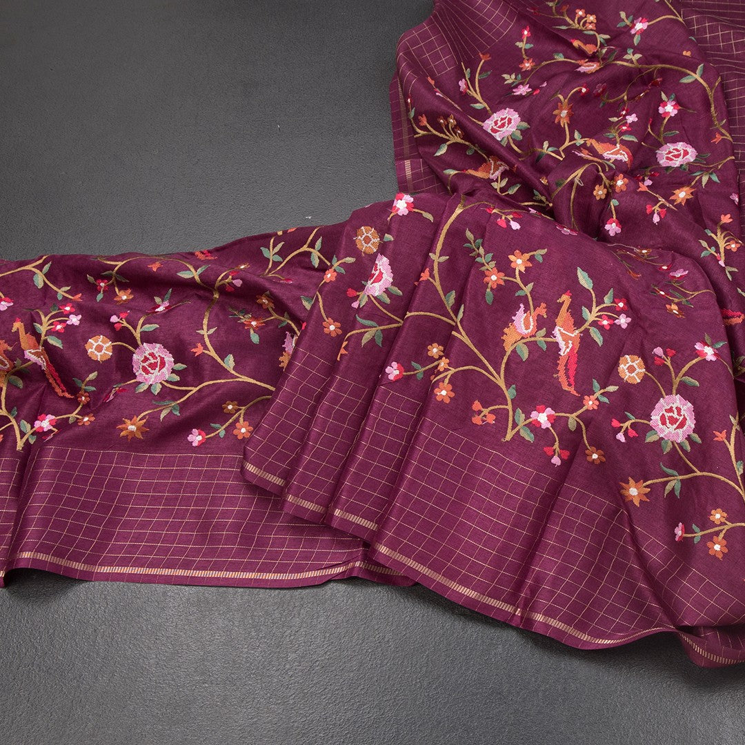 RTSR42308-Raw-Silk-Wine-Thread-Work-Saree-With-Birds-Design-03-main