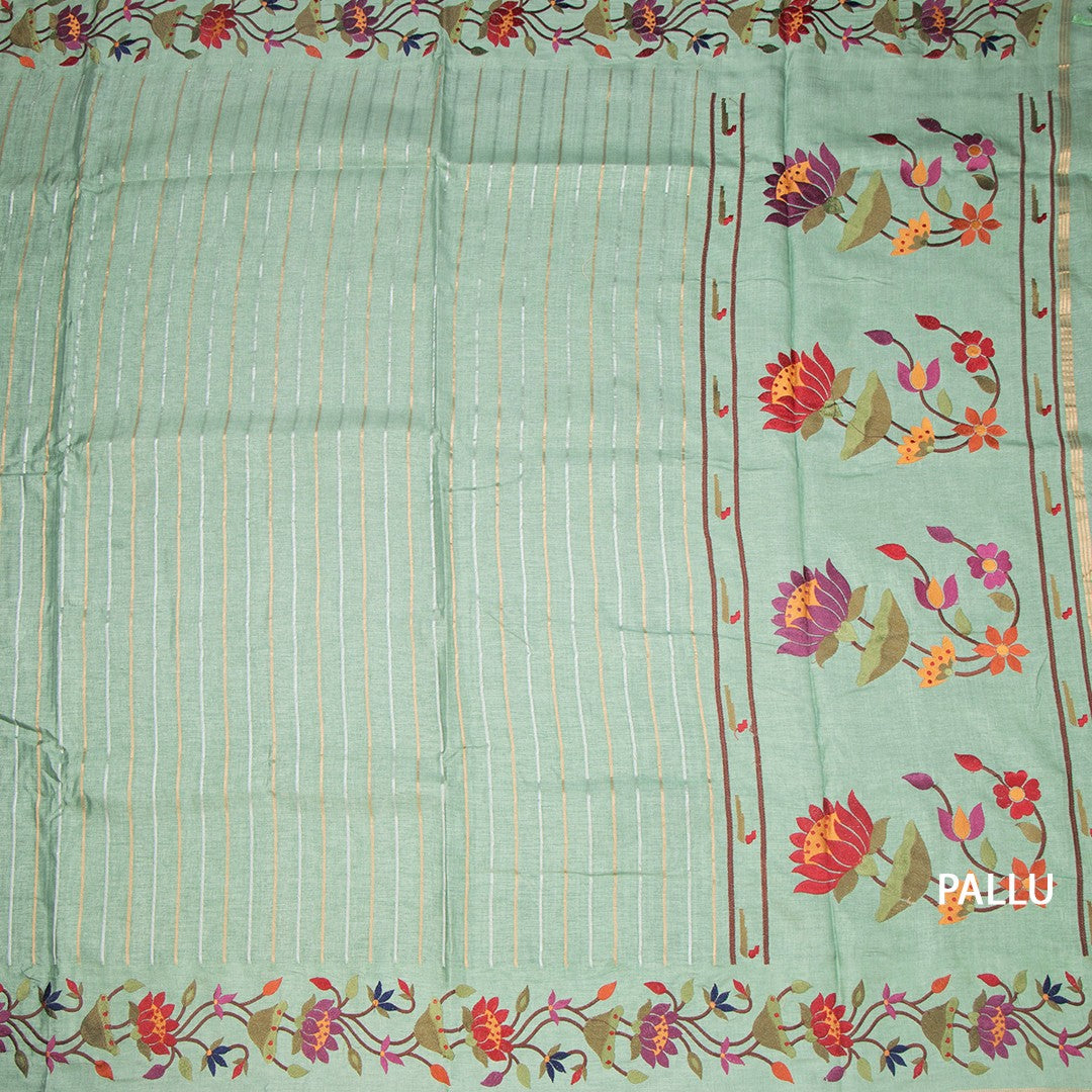 RTSR42329-2-Raw-Silk-Pista-Green-Zari-Stripes-Saree-And-Thread-Border-04-pallu