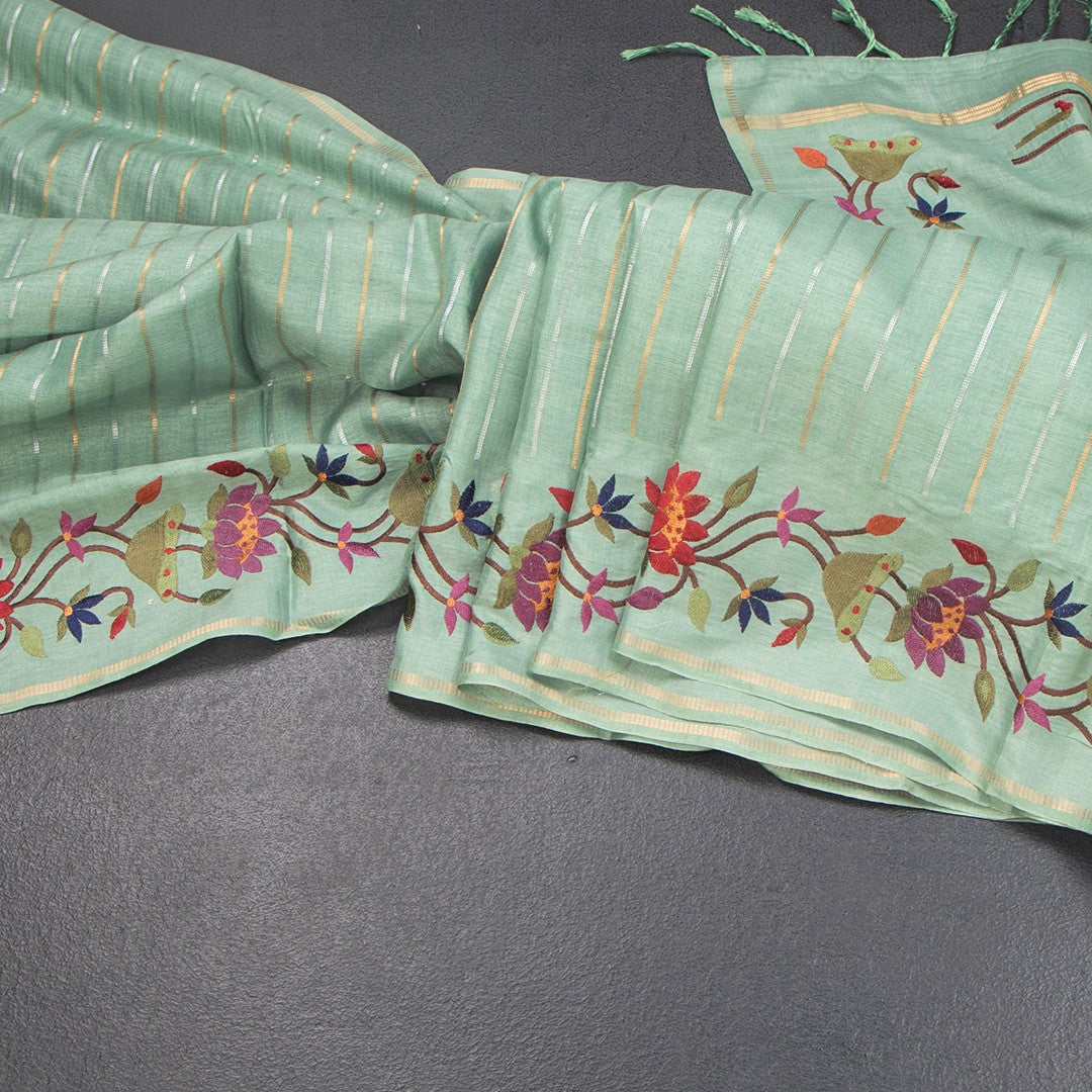 RTSR42329-Raw-Silk-Pista-Green-Zari-Stripes-Saree-And-Thread-Border-04-main