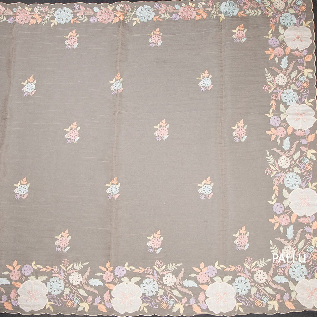 RTSR42368-2-Organza-Sandal-Floral-Thread-Work-Saree-pallu