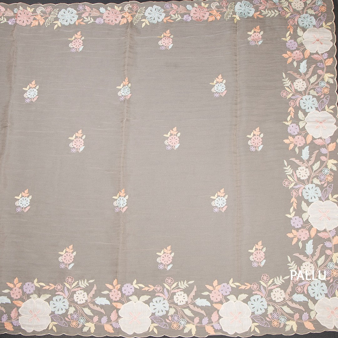 RTSR42368-2-Organza-Sandal-Floral-Thread-Work-Saree-pallu