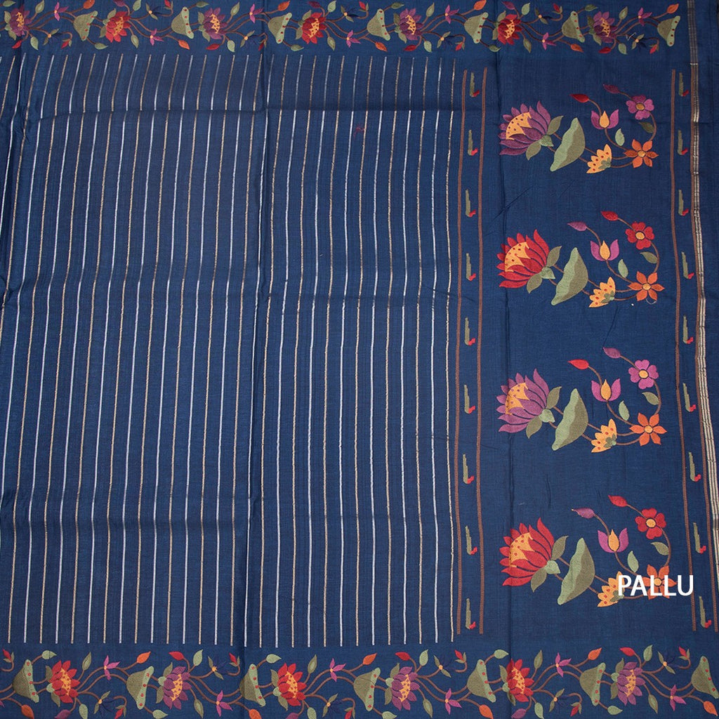 RTSR42381-2-Raw-Silk-Dark-Blue-Zari-Stripes-Saree-And-Thread-Border-02-pallu