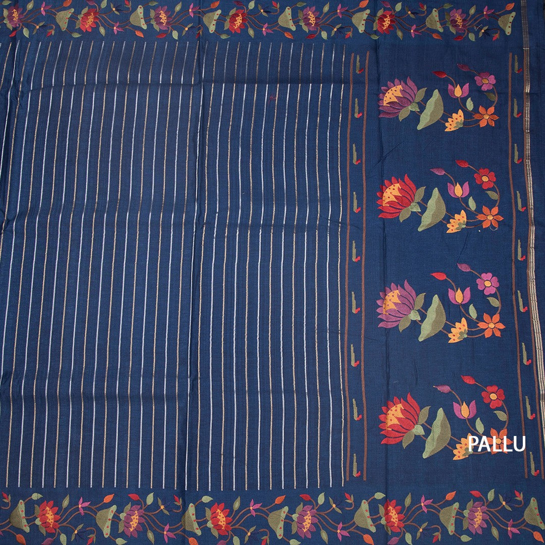 RTSR42381-2-Raw-Silk-Dark-Blue-Zari-Stripes-Saree-And-Thread-Border-02-pallu