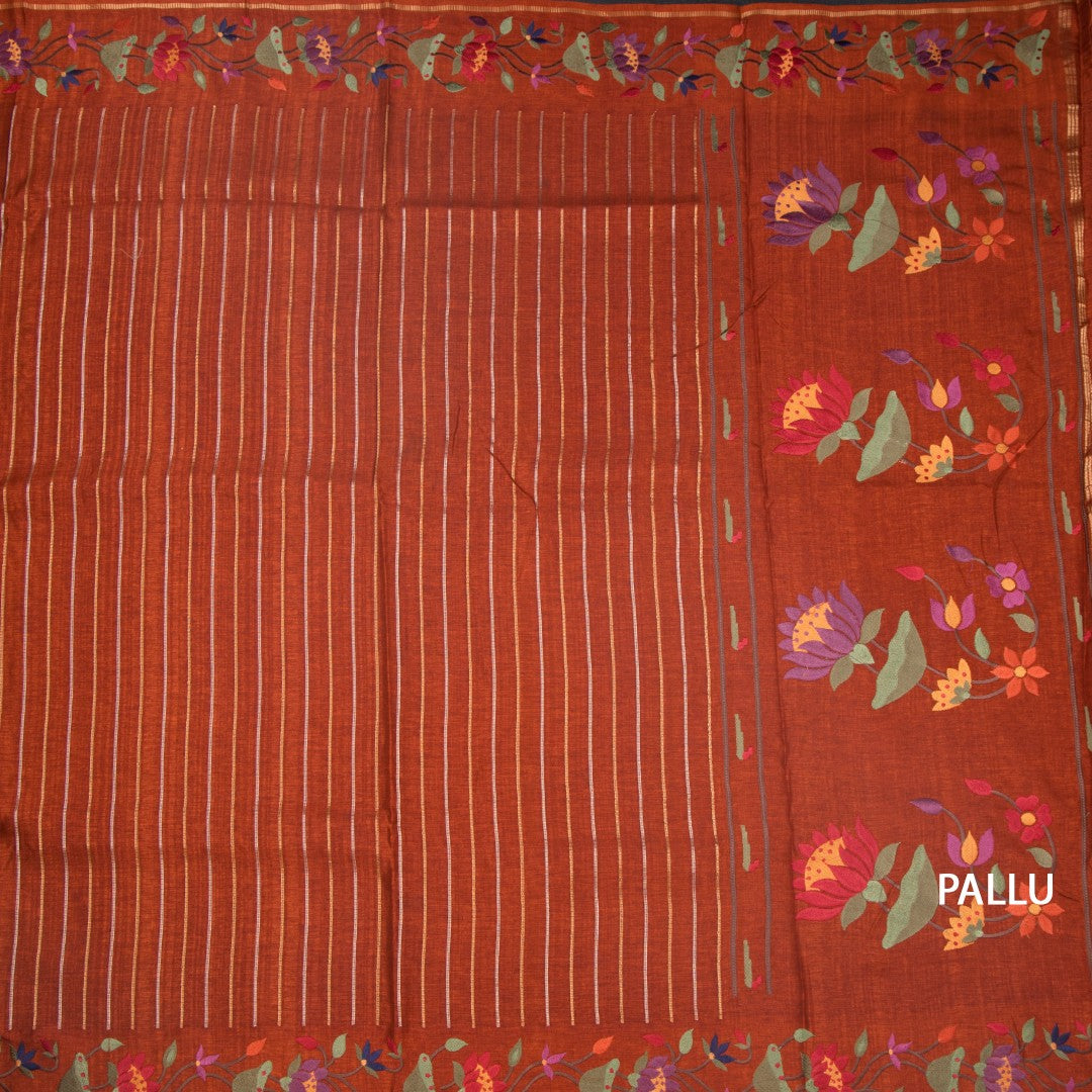 RTSR42382-2-Raw-Silk-Rust-Brown-Zari-Stripes-Saree-And-Thread-Border-pallu