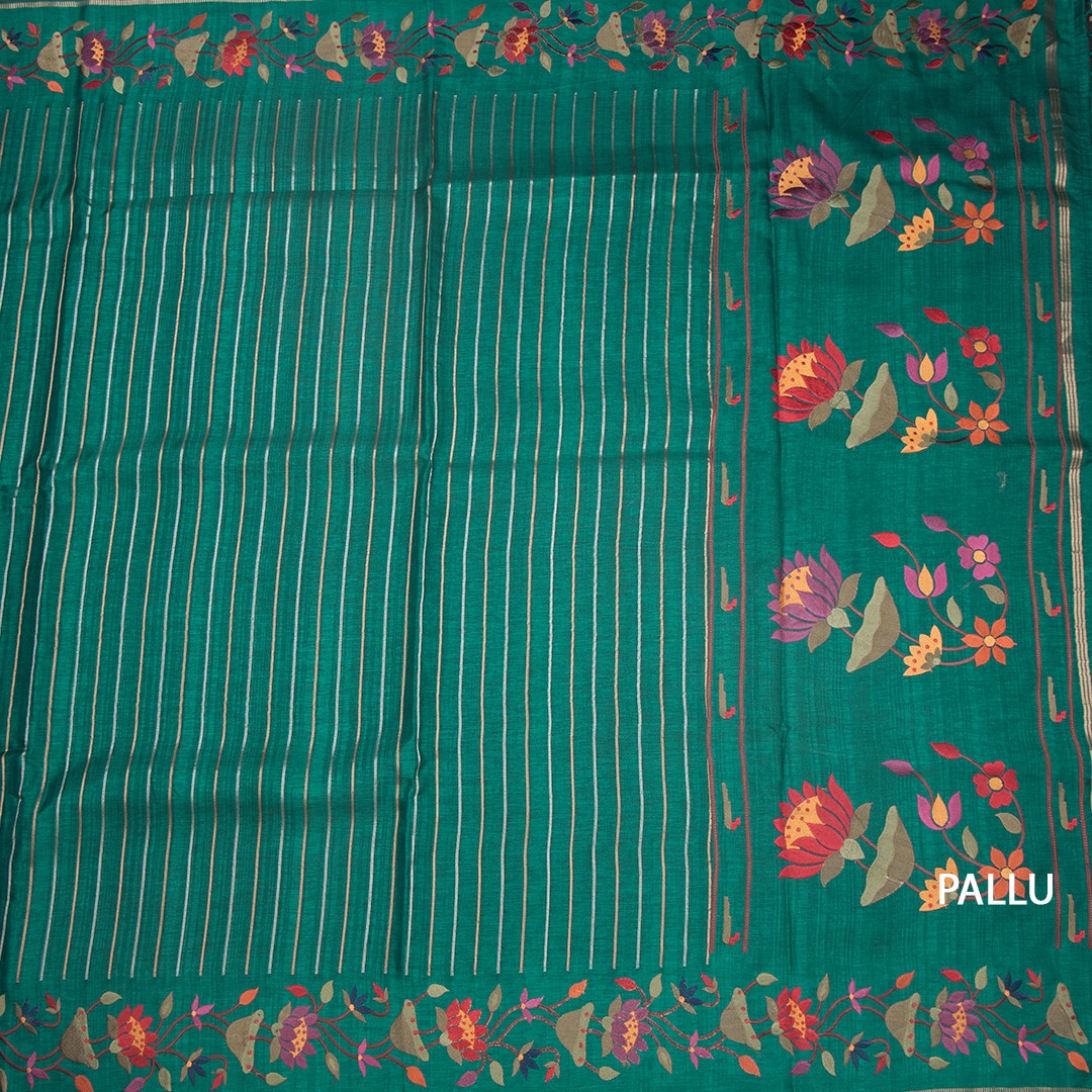 RTSR42383-2-Raw-Silk-Peacock-Green-Zari-Stripes-Saree-And-Thread-Border-pallu