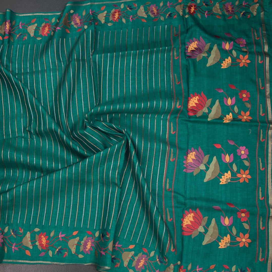 RTSR42383-4-Raw-Silk-Peacock-Green-Zari-Stripes-Saree-And-Thread-Border-crush