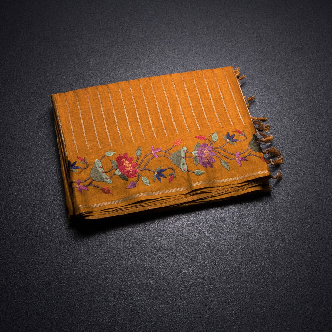 RTSR42384-1-Raw-Silk-Mango-Yellow-Zari-Stripes-Saree-And-Thread-Border-fold