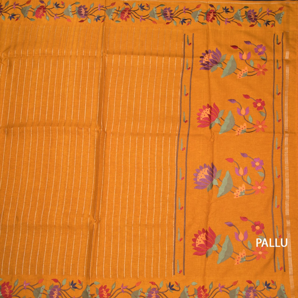 RTSR42384-2-Raw-Silk-Mango-Yellow-Zari-Stripes-Saree-And-Thread-Border-pallu