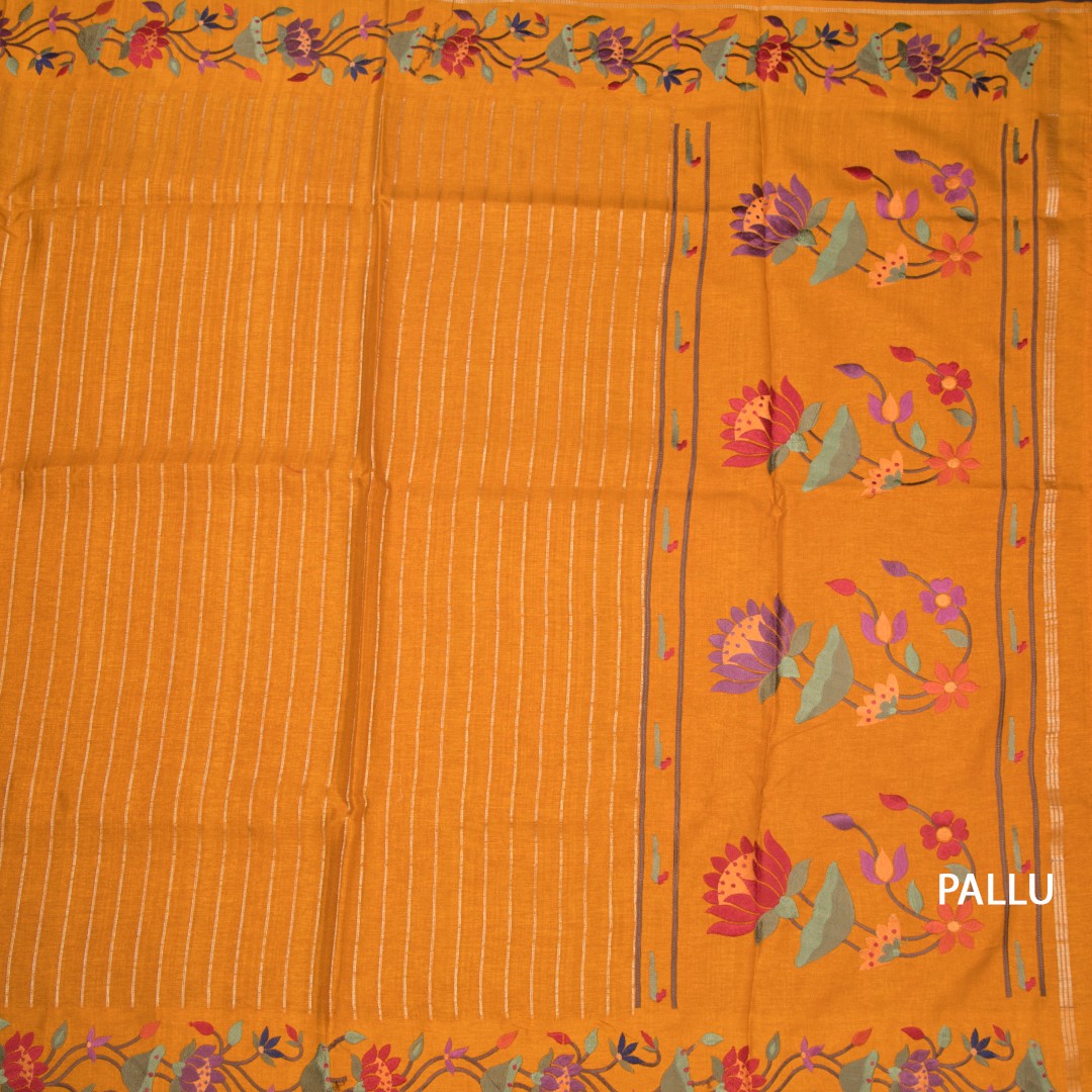 RTSR42384-2-Raw-Silk-Mango-Yellow-Zari-Stripes-Saree-And-Thread-Border-pallu
