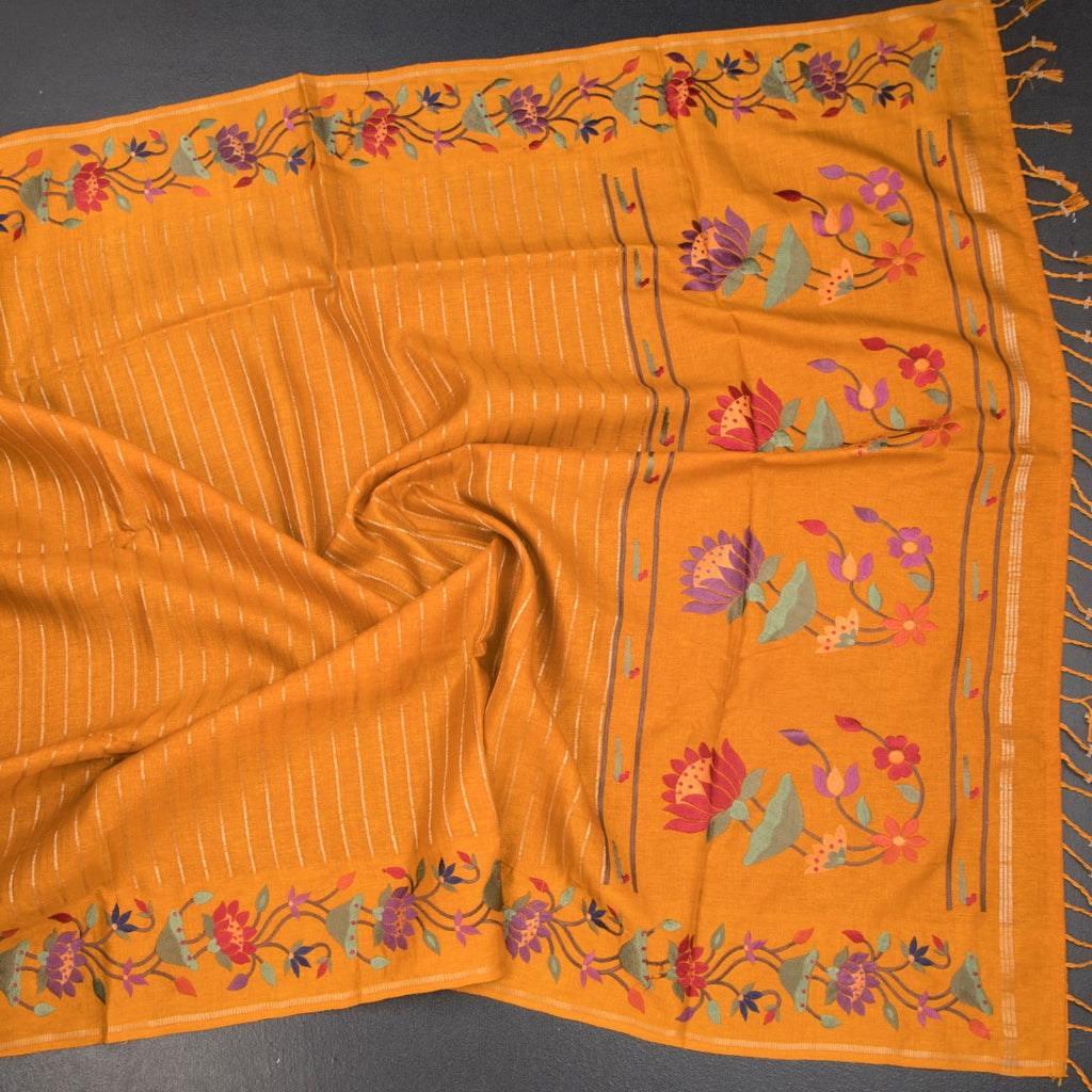 RTSR42384-4-Raw-Silk-Mango-Yellow-Zari-Stripes-Saree-And-Thread-Border-crush