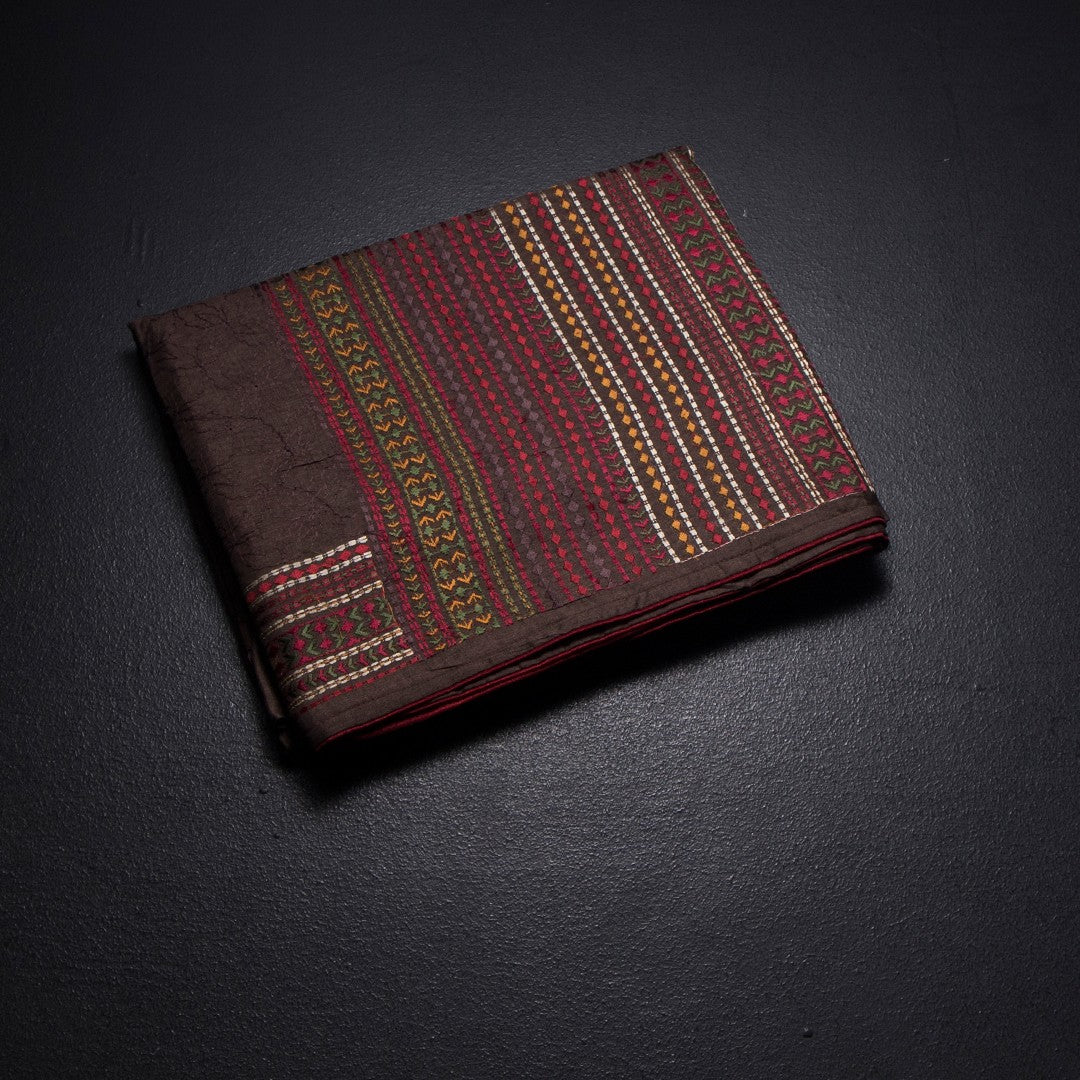 RTSR42389-1-Raw-Silk-Dark-Brown-Thread-Work-Saree-fold