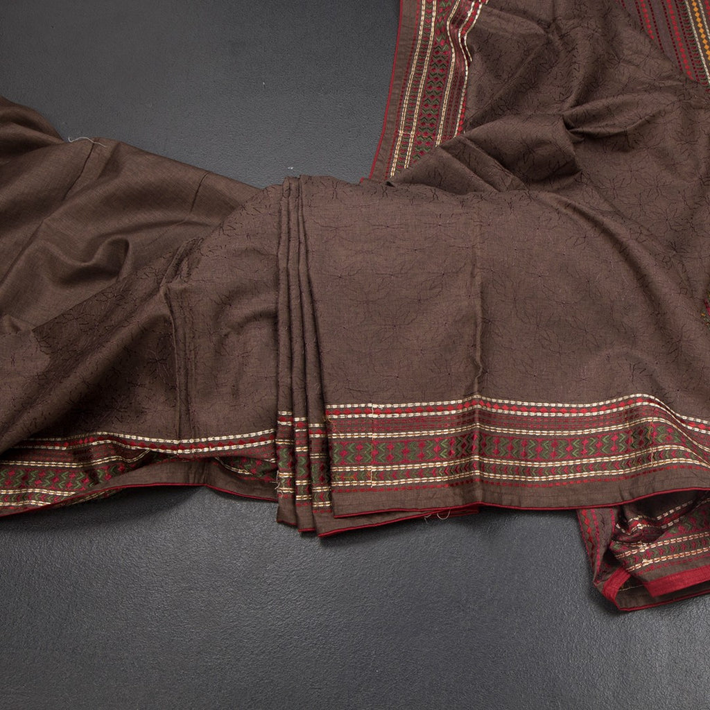 RTSR42389-Raw-Silk-Dark-Brown-Thread-Work-Saree-main