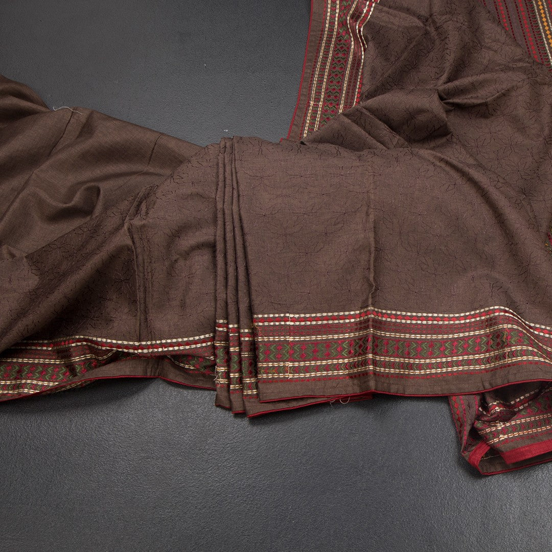 RTSR42389-Raw-Silk-Dark-Brown-Thread-Work-Saree-main
