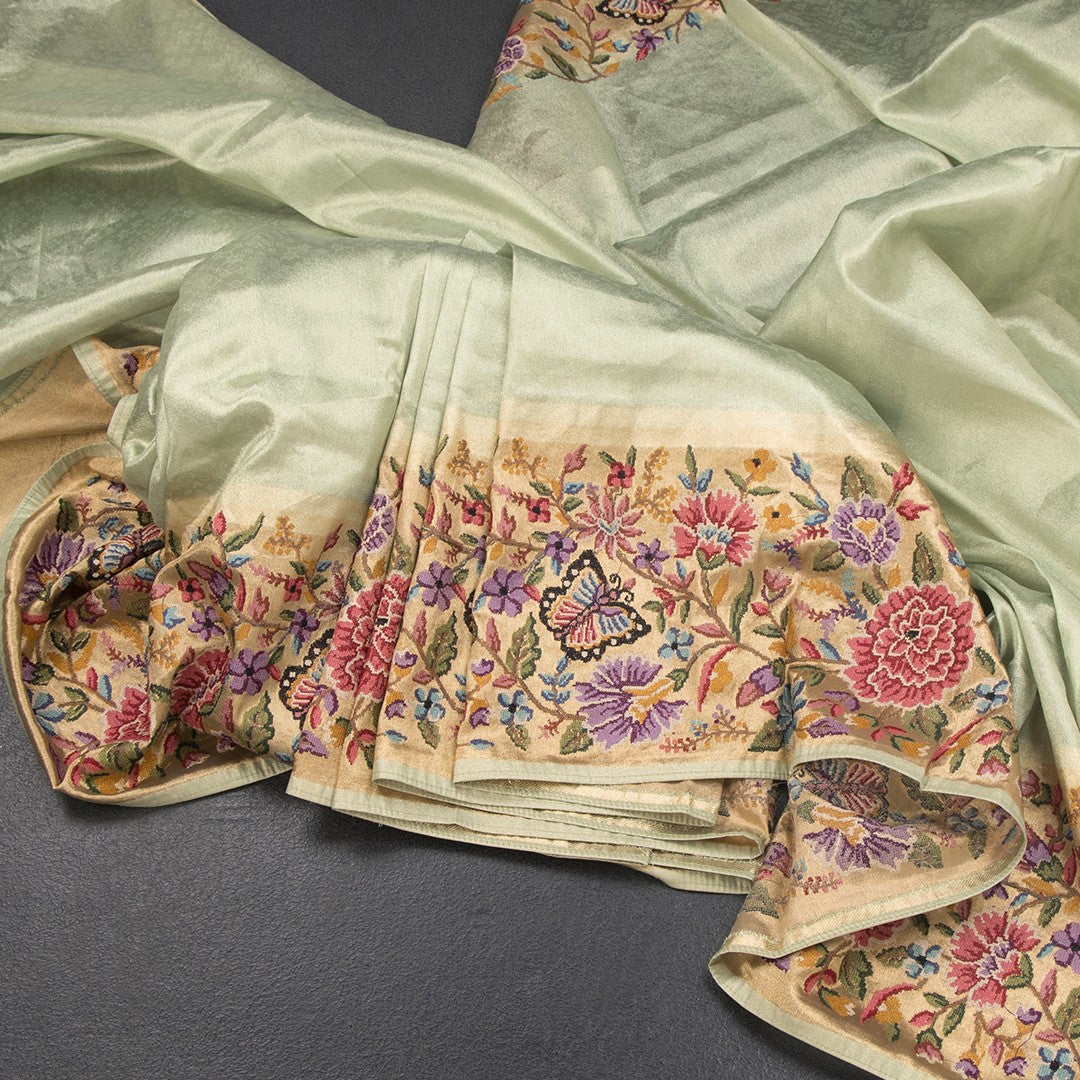 RTSR42394-Tissue-Pista-Green-Saree-With-Floral-Thread-Border-main