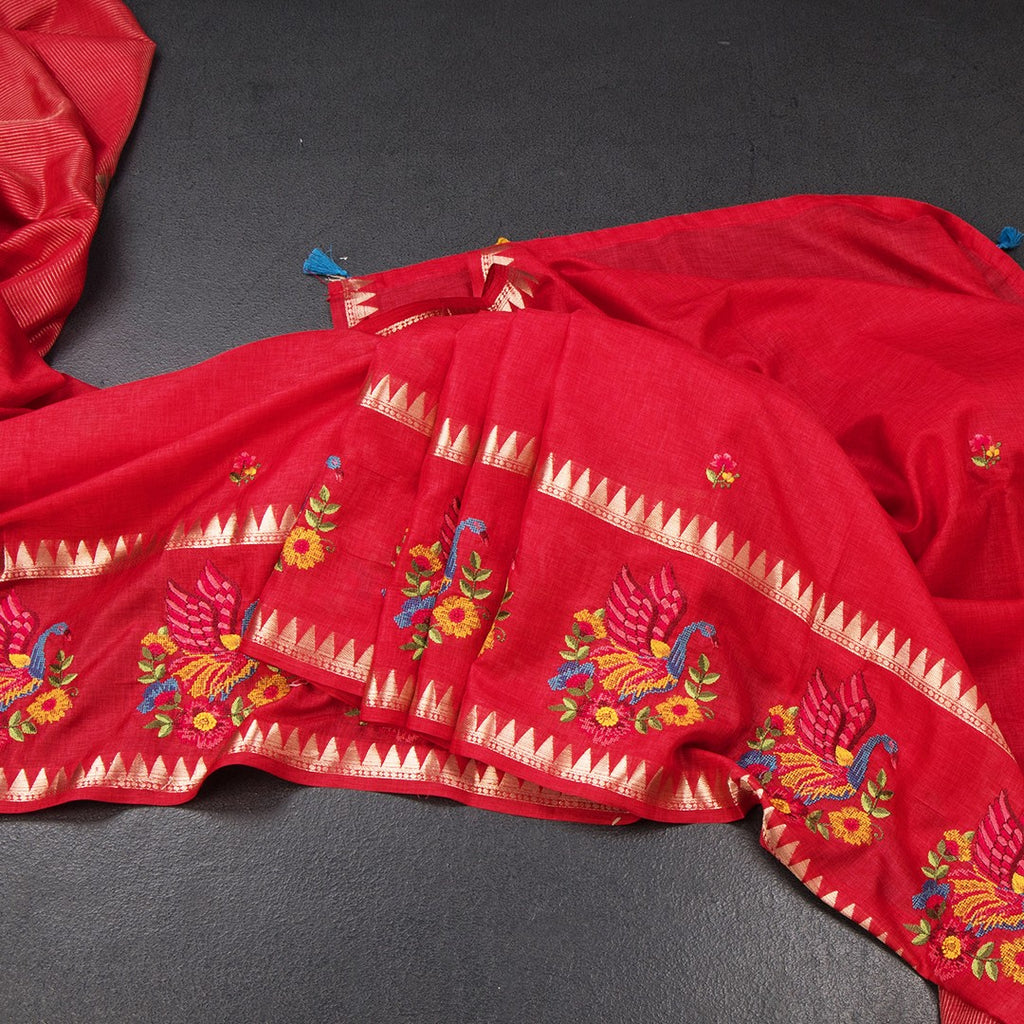 RTSR42459-Raw-Silk-Reddish-Pink-Thread-Work-Saree-main