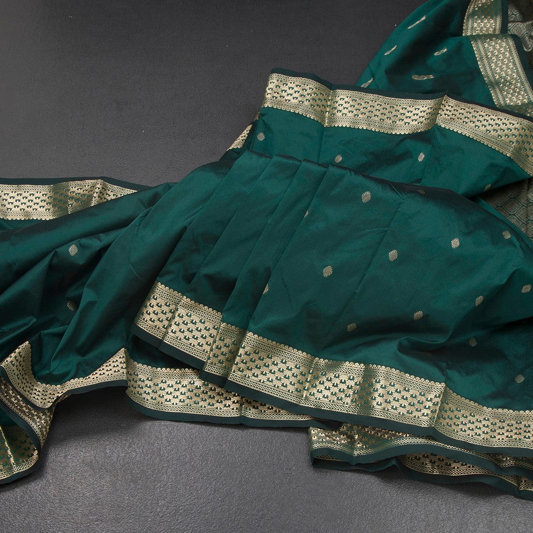 SMLSR42085-Semi-Silk-Dark-Green-Saree-With-Zari-Buttas-main