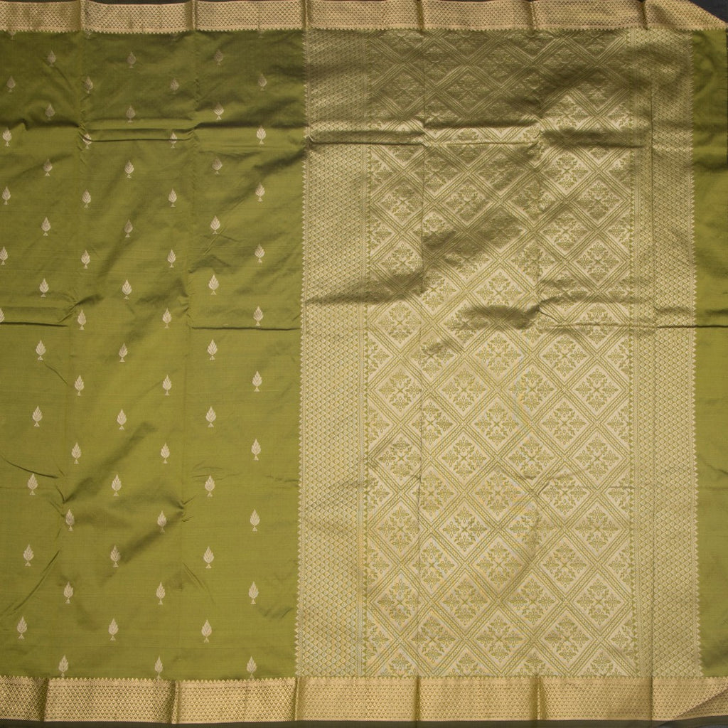 SMLSR42087-2-Semi-Silk-Olive-Green-Saree-With-Zari-Buttas-full-veiw