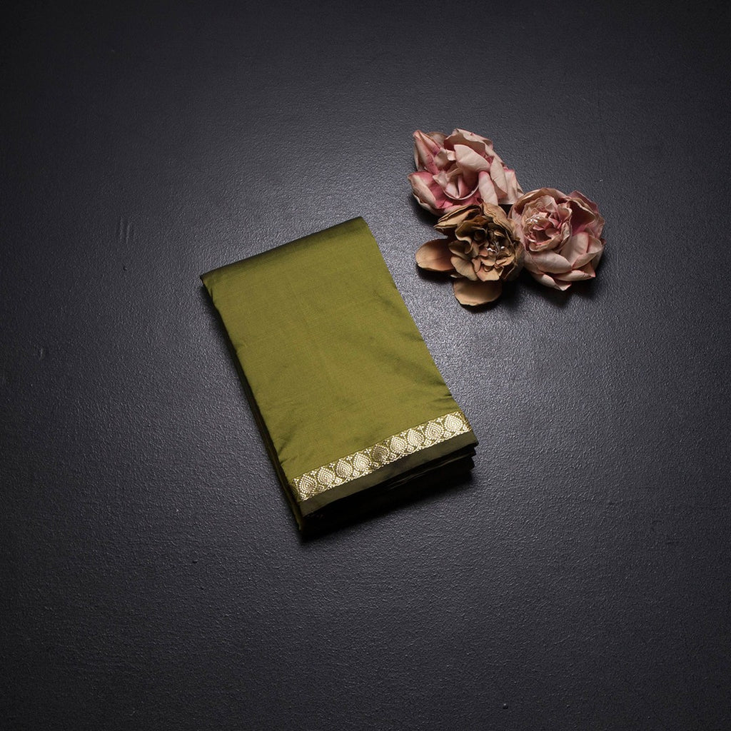 SMLSR42090-1-Semi-Silk-Olive-Green-Plain-Saree-And-Zari-Border-fold