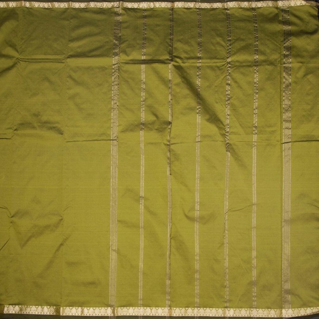 SMLSR42090-2-Semi-Silk-Olive-Green-Plain-Saree-And-Zari-Border-full-veiw