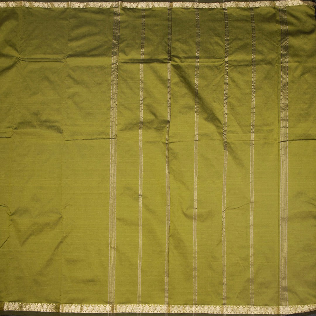 SMLSR42090-2-Semi-Silk-Olive-Green-Plain-Saree-And-Zari-Border-full-veiw