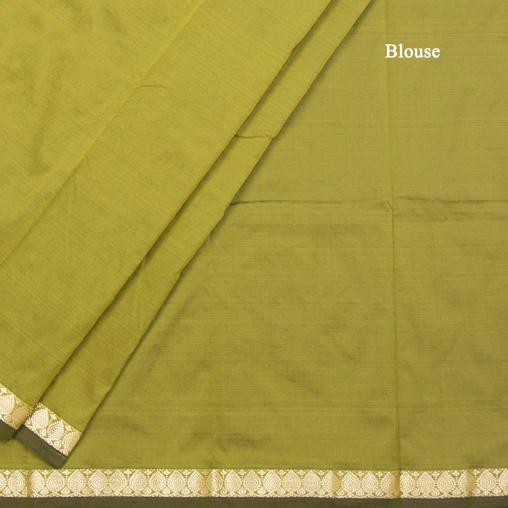 SMLSR42090-4-Semi-Silk-Olive-Green-Plain-Saree-And-Zari-Border-blouse