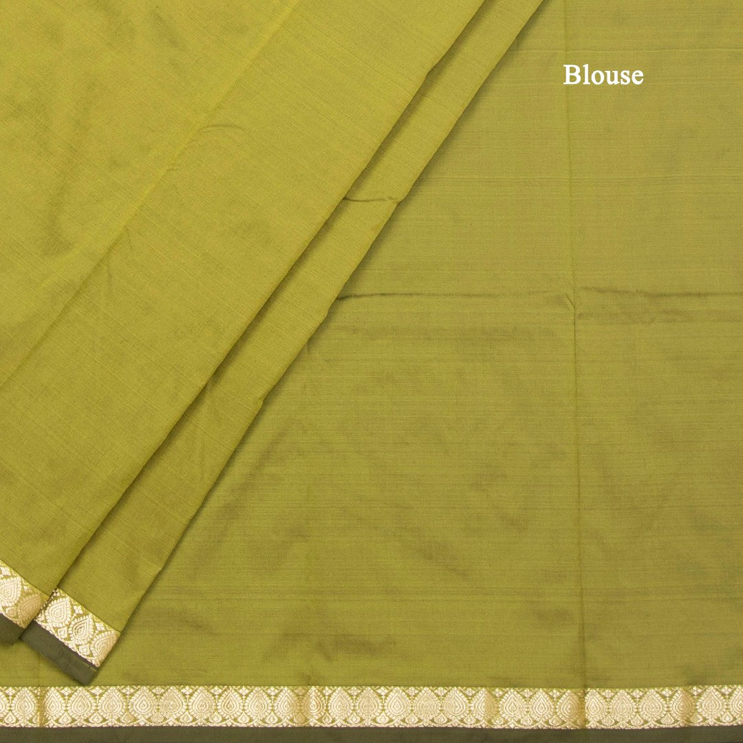 SMLSR42090-4-Semi-Silk-Olive-Green-Plain-Saree-And-Zari-Border-blouse