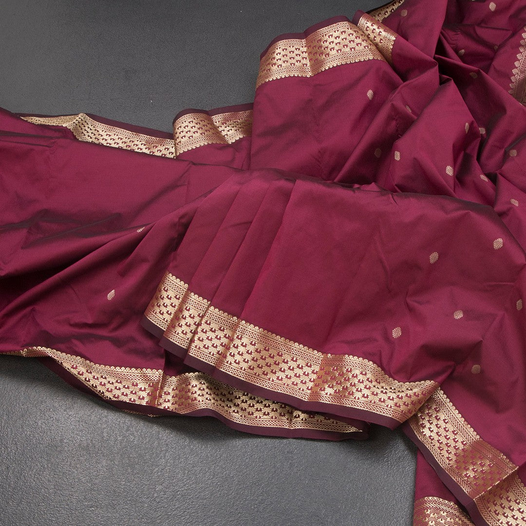 SMLSR42092-Semi-Silk-Maroon-Saree-With-Zari-Buttas-main