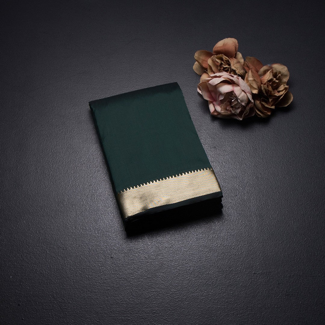 SMLSR42110-1-Semi-Silk-Plain-Dark-Green-Saree-And-Zari-Border-fold